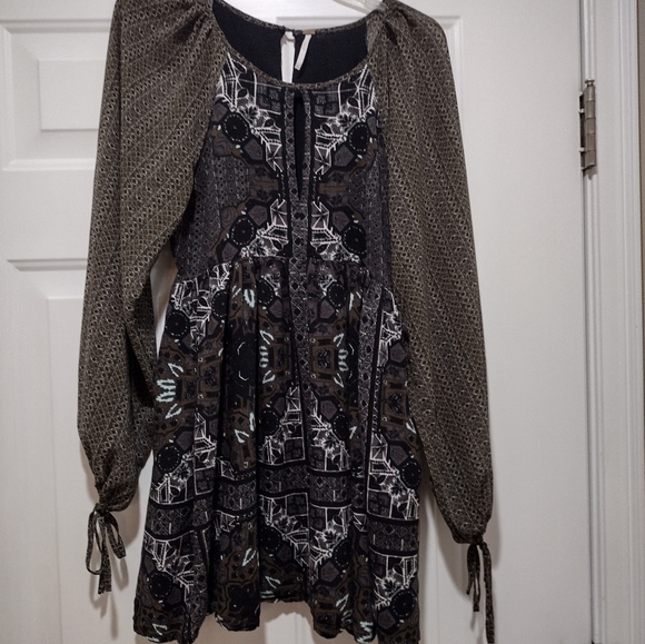 Free People Oksana Print Dress With Balloon Sleeves Dress Size 8